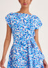 Paisie Belted Floral Boat Neck Dress in Blue Close Up